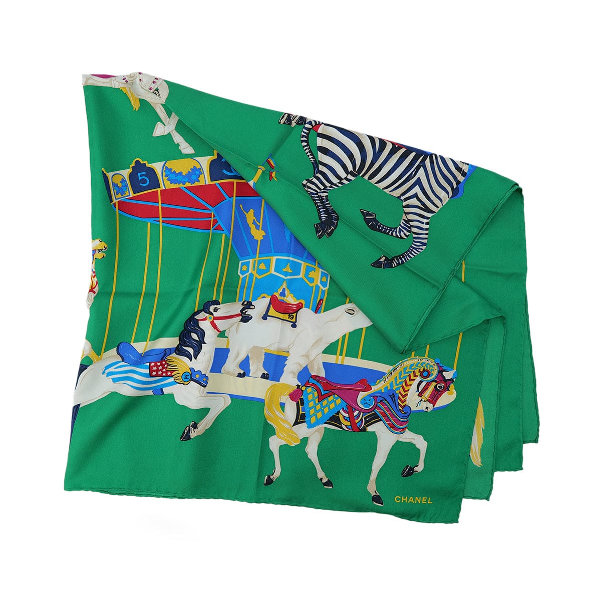 Luxury Promise Japan CHANEL VINTAGE SCARF COCOMARK ANIMAL PATTERN GREEN SILK 90305132