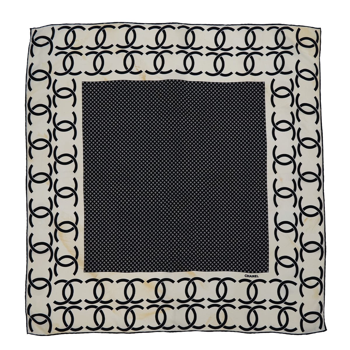 Luxury Promise Japan CHANEL VINTAGE SCARF COCOMARK BLACK BEIGE SILK 90314419
