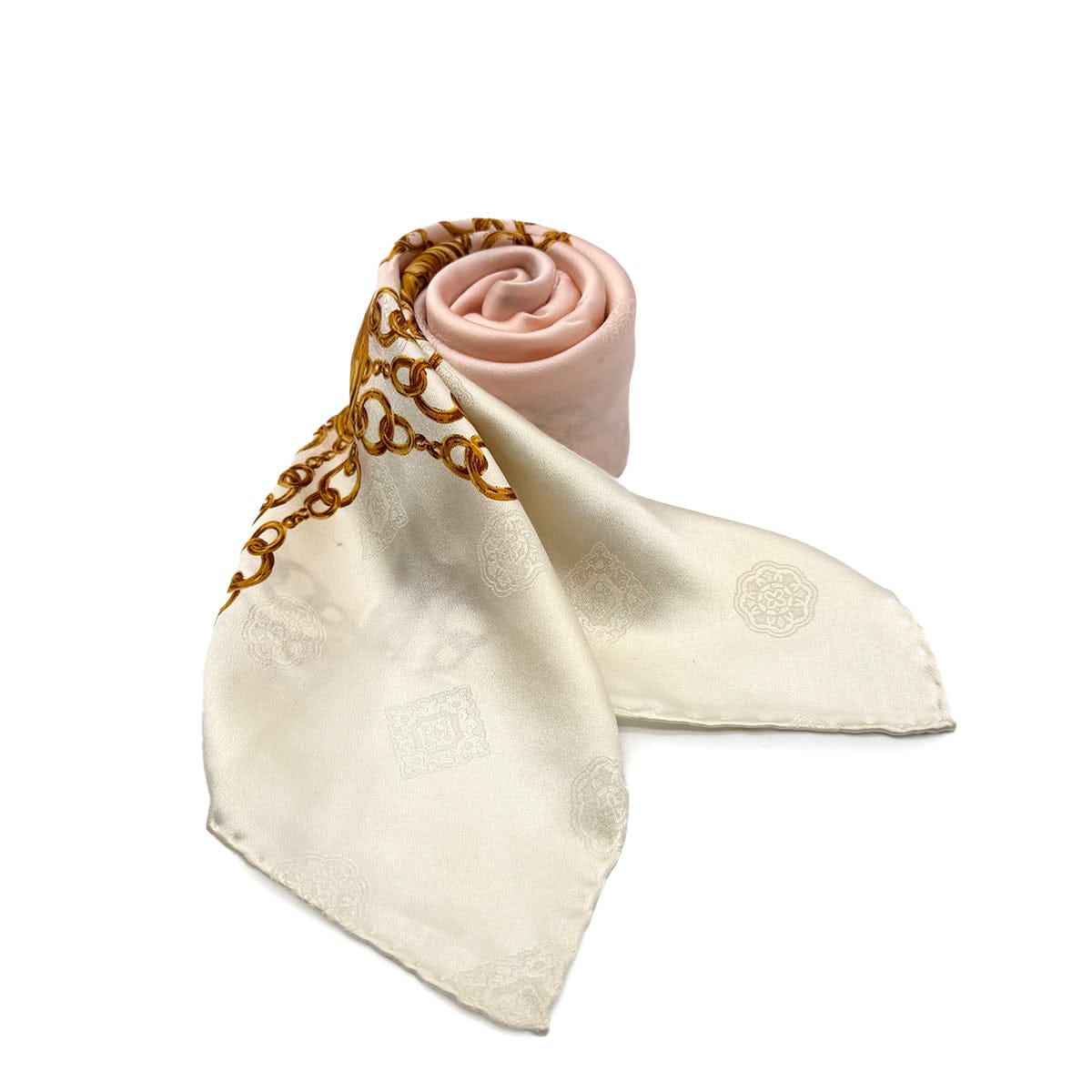 Luxury Promise Japan CHANEL VINTAGE SCARF COCOMARK CHAIN PATTERN WHITE PINK SILK 90278449