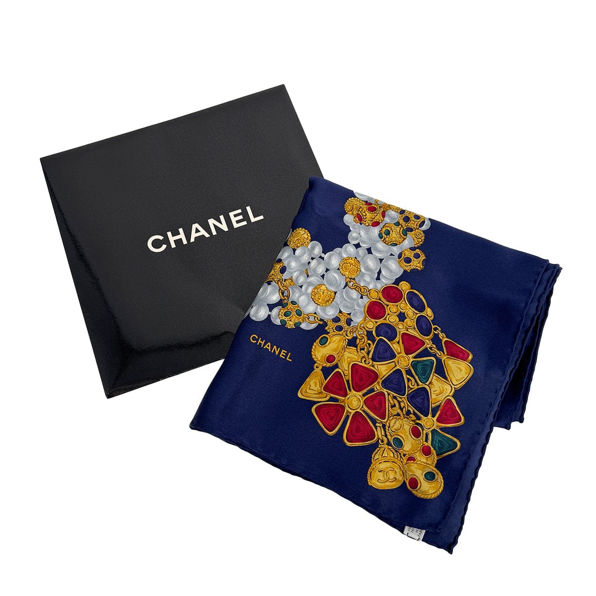 Luxury Promise Japan CHANEL VINTAGE SCARF GRIPOA PATTERN NAVY SILK 90310240