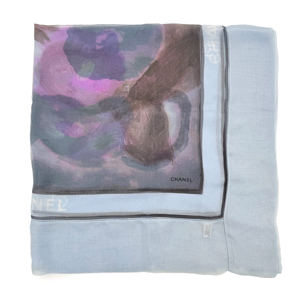 Luxury Promise Japan CHANEL VINTAGE SCARF LOGO BLUE CHIFFON SILK 90278455