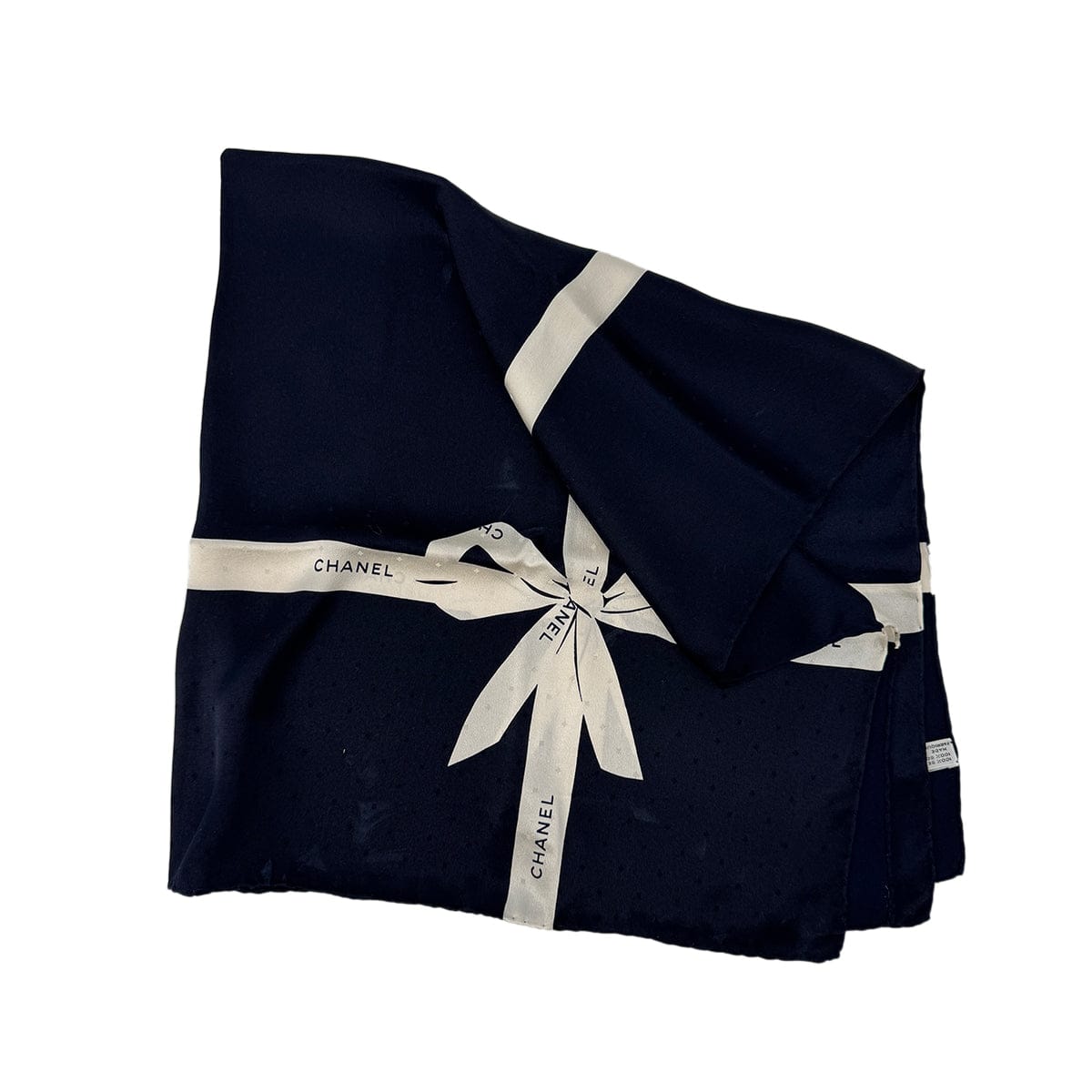 Luxury Promise Japan CHANEL VINTAGE SCARF LOGO RIBBON NAVY WHITE SILK 90295818