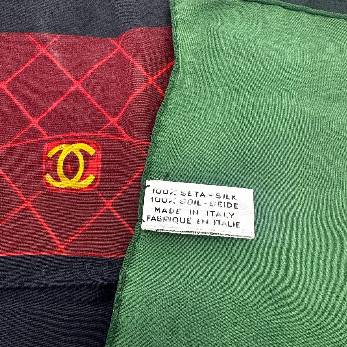 Luxury Promise Japan CHANEL VINTAGE SCARF MATELASSE MOTIF GREEN BLACK SILK 90278453