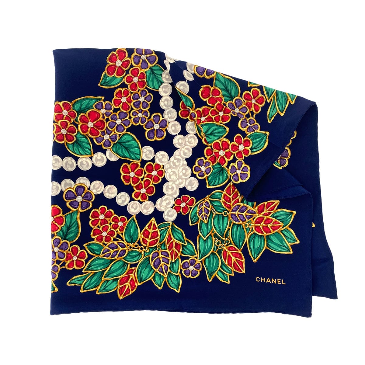 Luxury Promise Japan CHANEL VINTAGE SCARF NAVY MULTICOLOR SILK 90306876