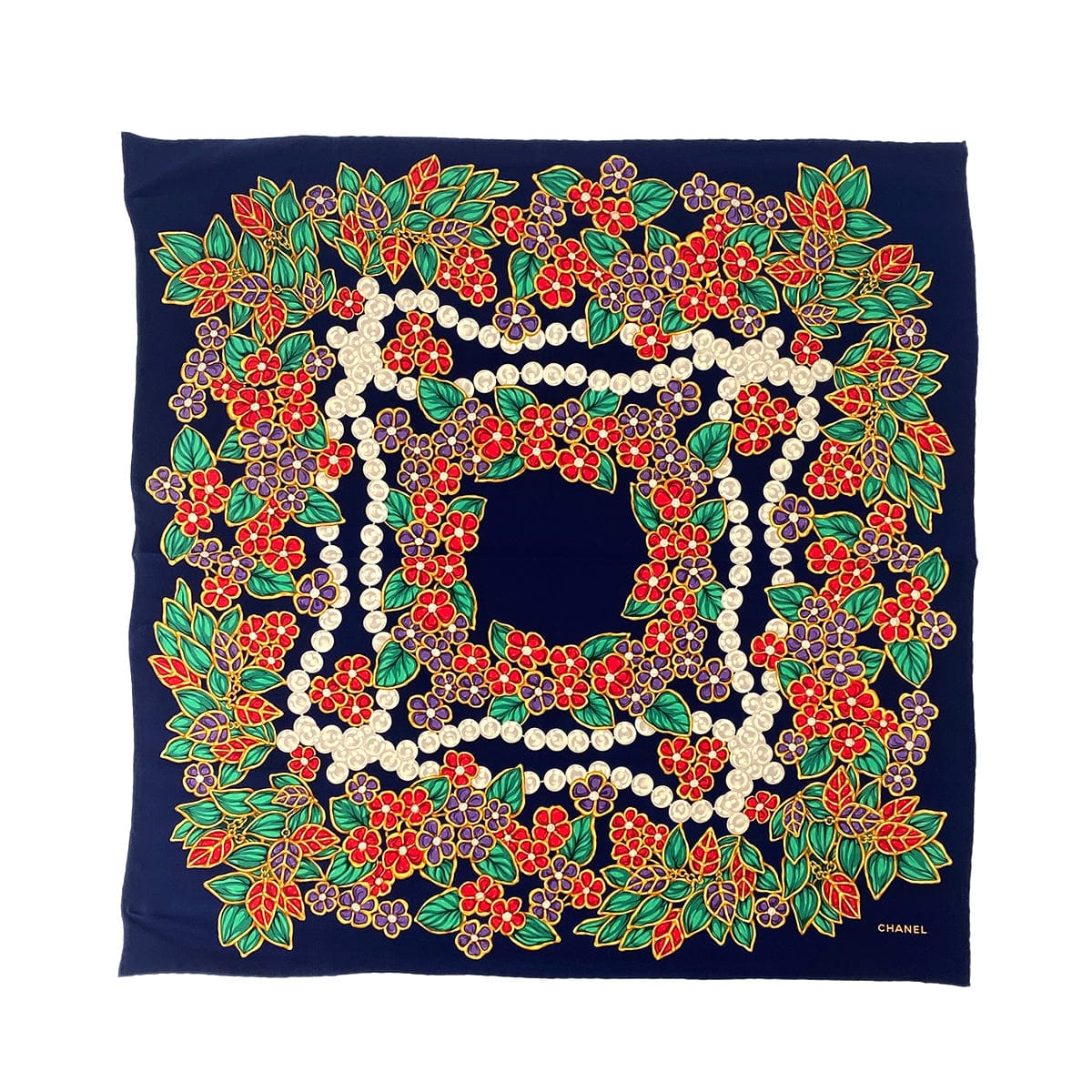 Luxury Promise Japan CHANEL VINTAGE SCARF NAVY MULTICOLOR SILK 90306876