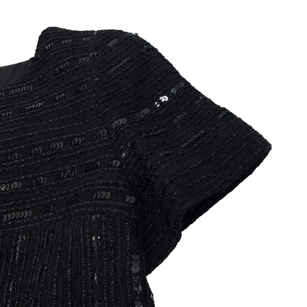 Luxury Promise Japan CHANEL VINTAGE SHORT SLEEVE DRESS SEQUINS BLACK NYLON 38 00C RTW 90291315