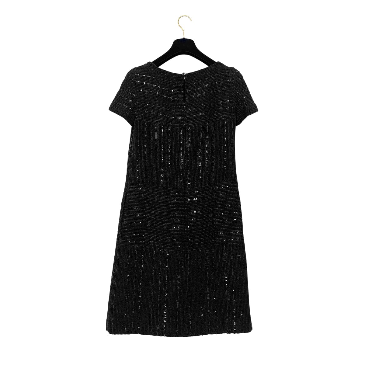 Luxury Promise Japan CHANEL VINTAGE SHORT SLEEVE DRESS SEQUINS BLACK NYLON 38 00C RTW 90291315