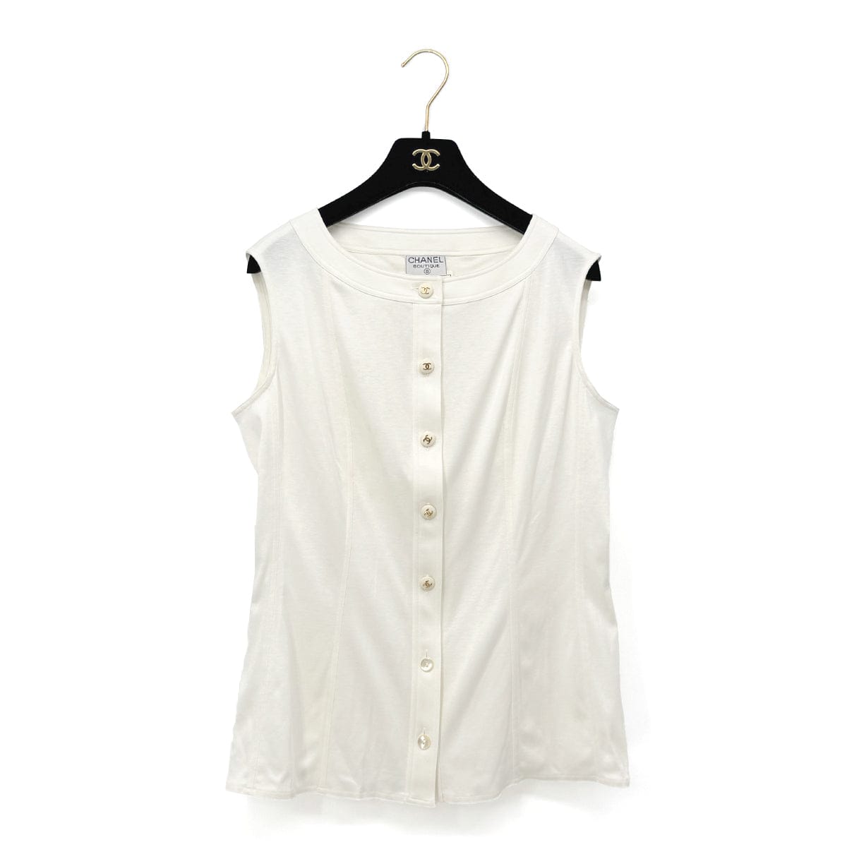 Luxury Promise Japan CHANEL VINTAGE SLEEVELESS TOPS WHITE COTTON 42 RTW 90292793