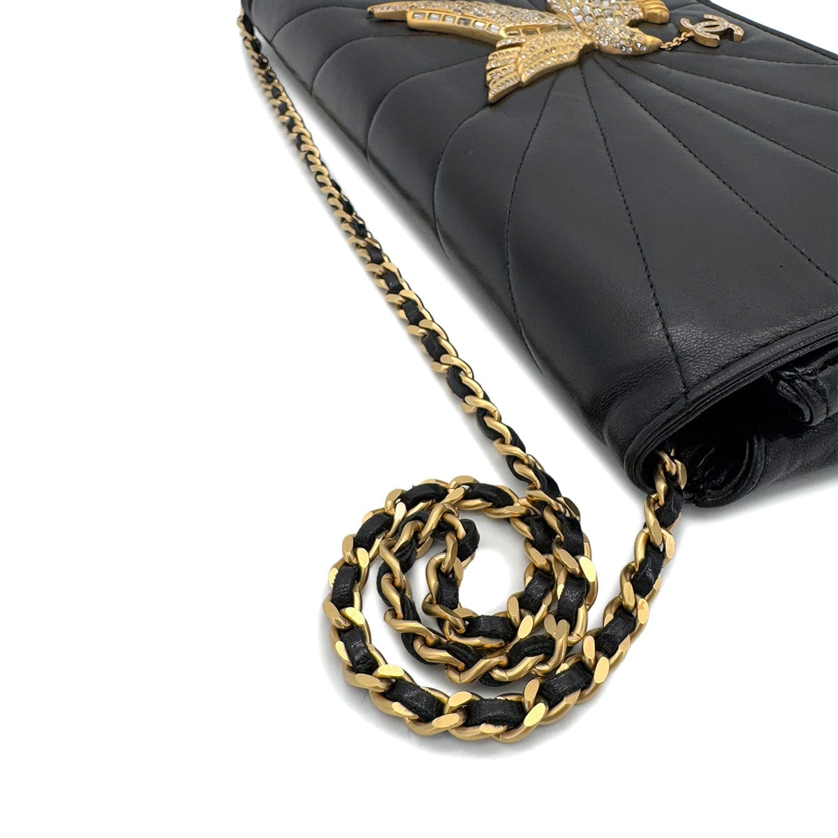 Luxury Promise Japan CHANEL VINTAGE STRASS IMPERIAL EAGLE CLUTCH CHAIN SHOULDER BAG COCOMARK RHINESTONE GOLD BLACK LAMB SKIN 90286870