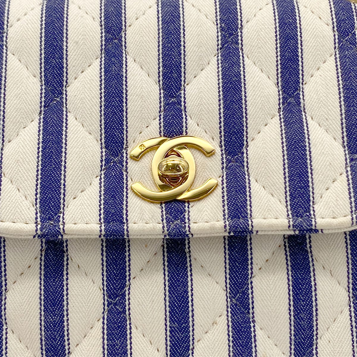 Luxury Promise Japan CHANEL VINTAGE STRIPED SHOULDER BAG BLUE WHITE CANVAS 90281422