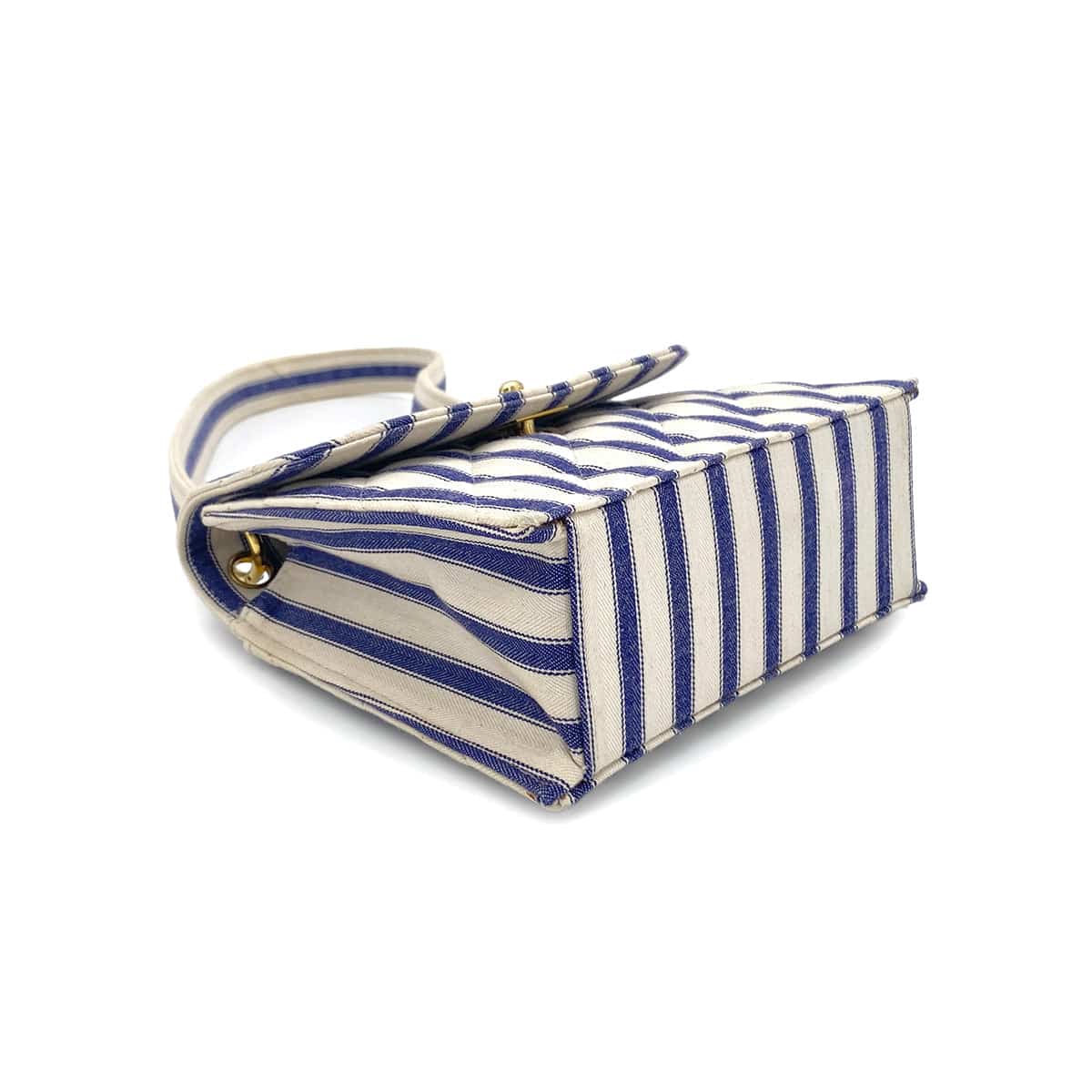 Luxury Promise Japan CHANEL VINTAGE STRIPED SHOULDER BAG BLUE WHITE CANVAS 90281422