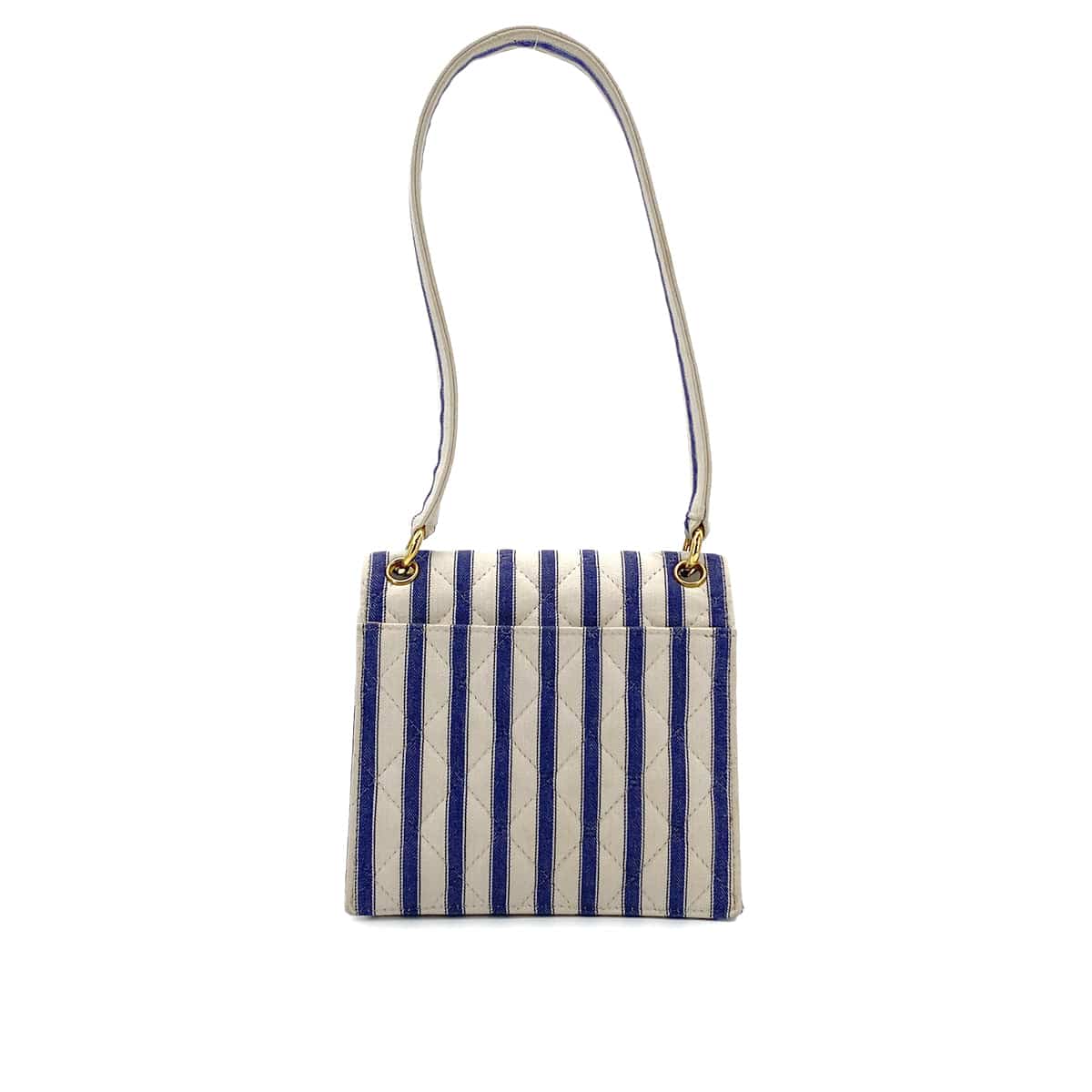 Luxury Promise Japan CHANEL VINTAGE STRIPED SHOULDER BAG BLUE WHITE CANVAS 90281422