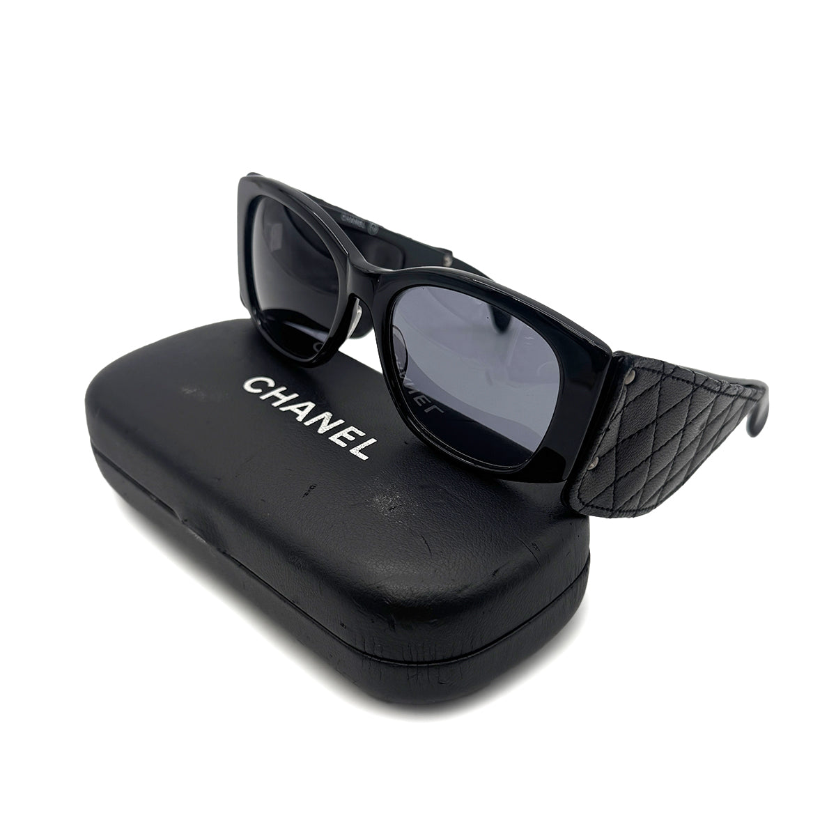 Luxury Promise Japan CHANEL VINTAGE SUNGLASSES MATELASSE BLACK BLUE EYEWEAR 90301119