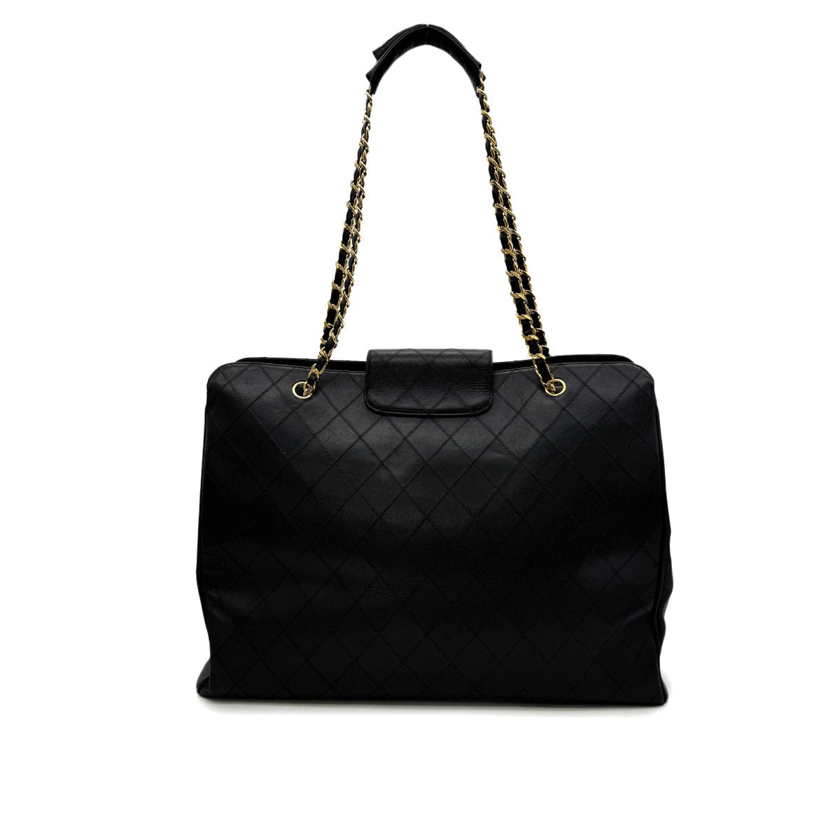 Luxury Promise Japan CHANEL VINTAGE SUPER MODEL BICOLORE CHAIN TOTE BAG BLACK LEATHER 90301100