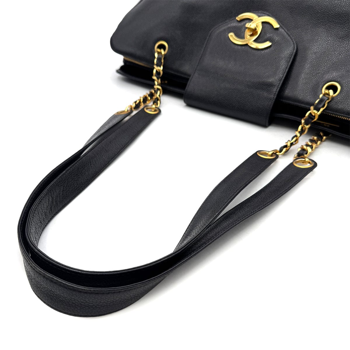 Luxury Promise Japan CHANEL VINTAGE SUPER MODEL BIG COCO CHAIN TOTE BAG BLACK CAVIAR SKIN 90295754