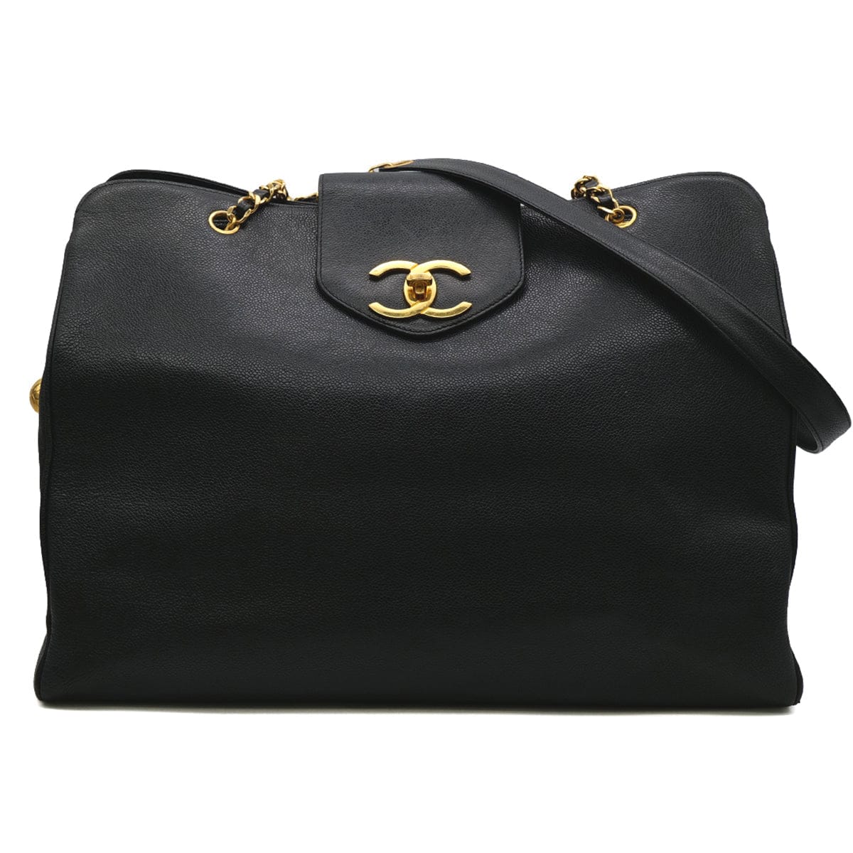 Luxury Promise Japan CHANEL VINTAGE SUPER MODEL BIG COCO CHAIN TOTE BAG BLACK CAVIAR SKIN 90301739