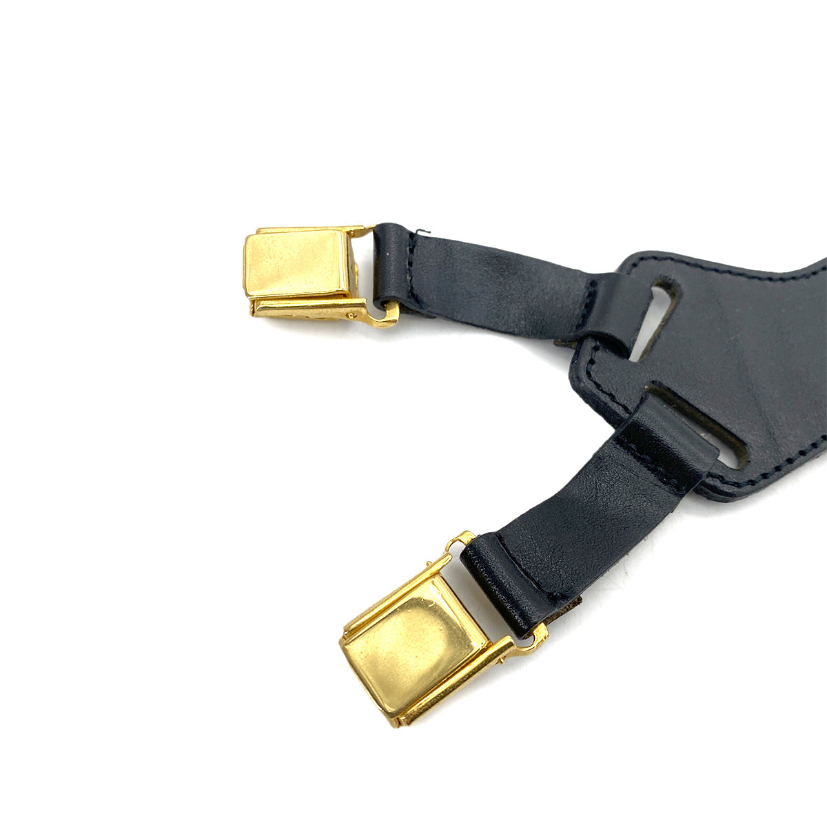 Luxury Promise Japan CHANEL VINTAGE SUSPENDER LOGO BEIGE BLACK CANVAS LEATHER 90256935