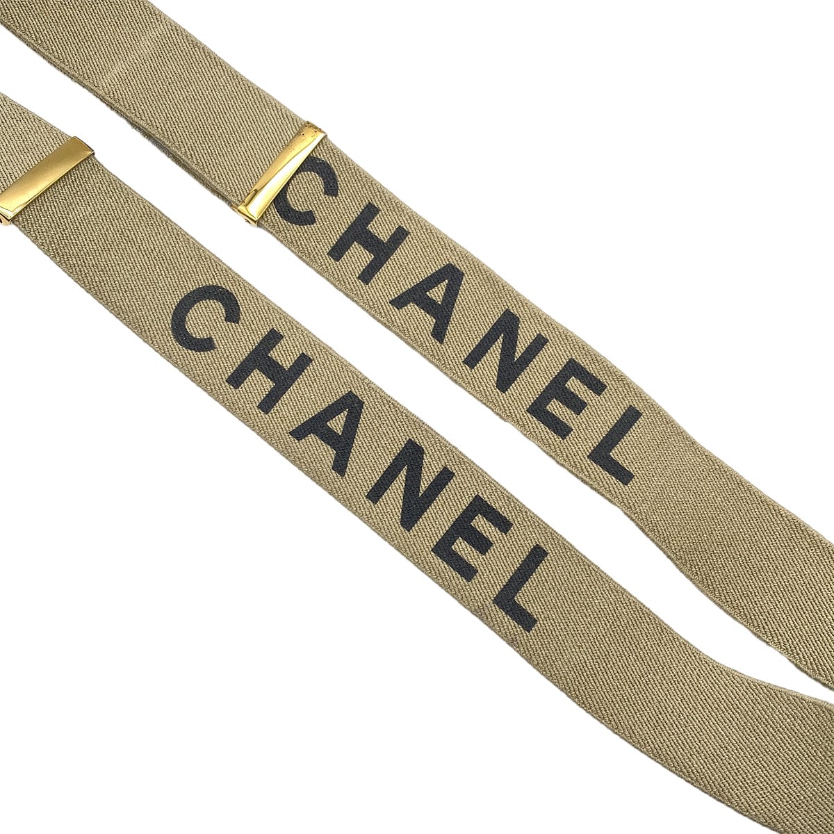 Luxury Promise Japan CHANEL VINTAGE SUSPENDER LOGO BEIGE BLACK CANVAS LEATHER 90269694