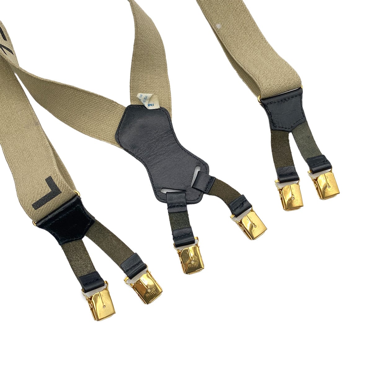 Luxury Promise Japan CHANEL VINTAGE SUSPENDER LOGO BEIGE BLACK CANVAS LEATHER 90269694