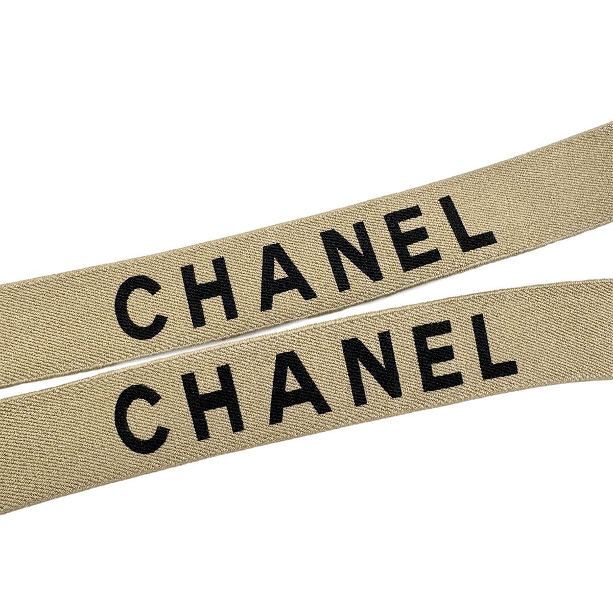 Luxury Promise Japan CHANEL VINTAGE SUSPENDER LOGO BEIGE BLACK CANVAS LEATHER 90296572