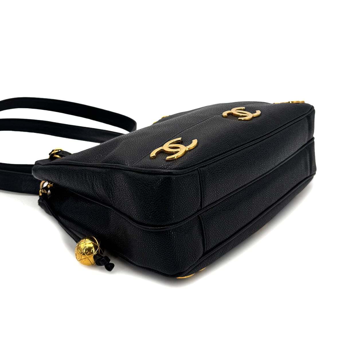 Luxury Promise Japan CHANEL VINTAGE TRIPLE COCO CHAIN TOTE BAG BLACK CAVIAR SKIN 90304692