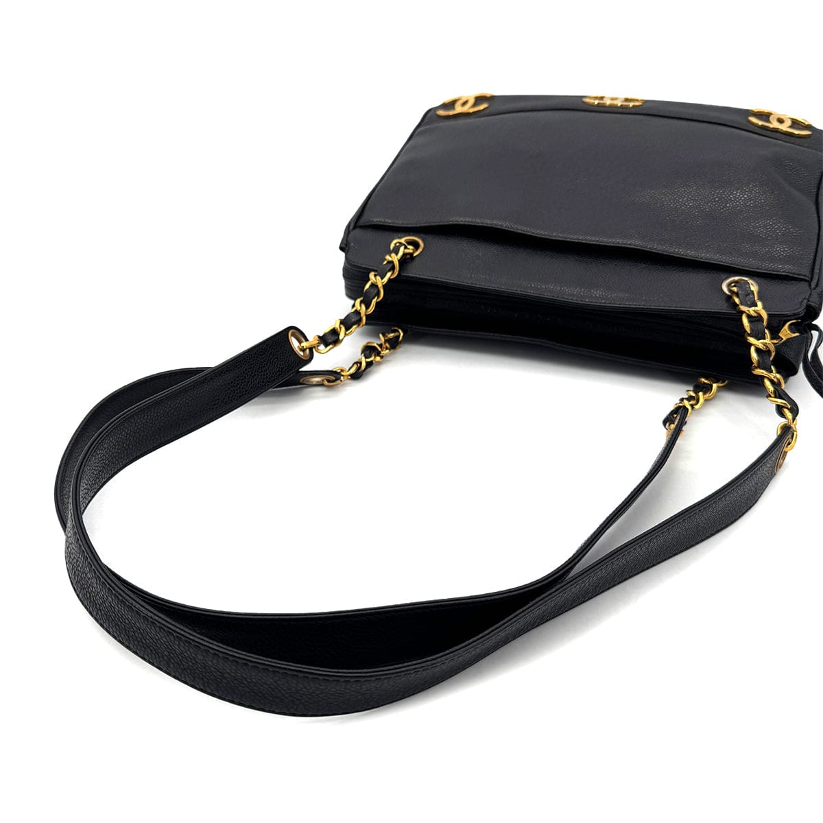 Luxury Promise Japan CHANEL VINTAGE TRIPLE COCO CHAIN TOTE BAG BLACK CAVIAR SKIN 90304692