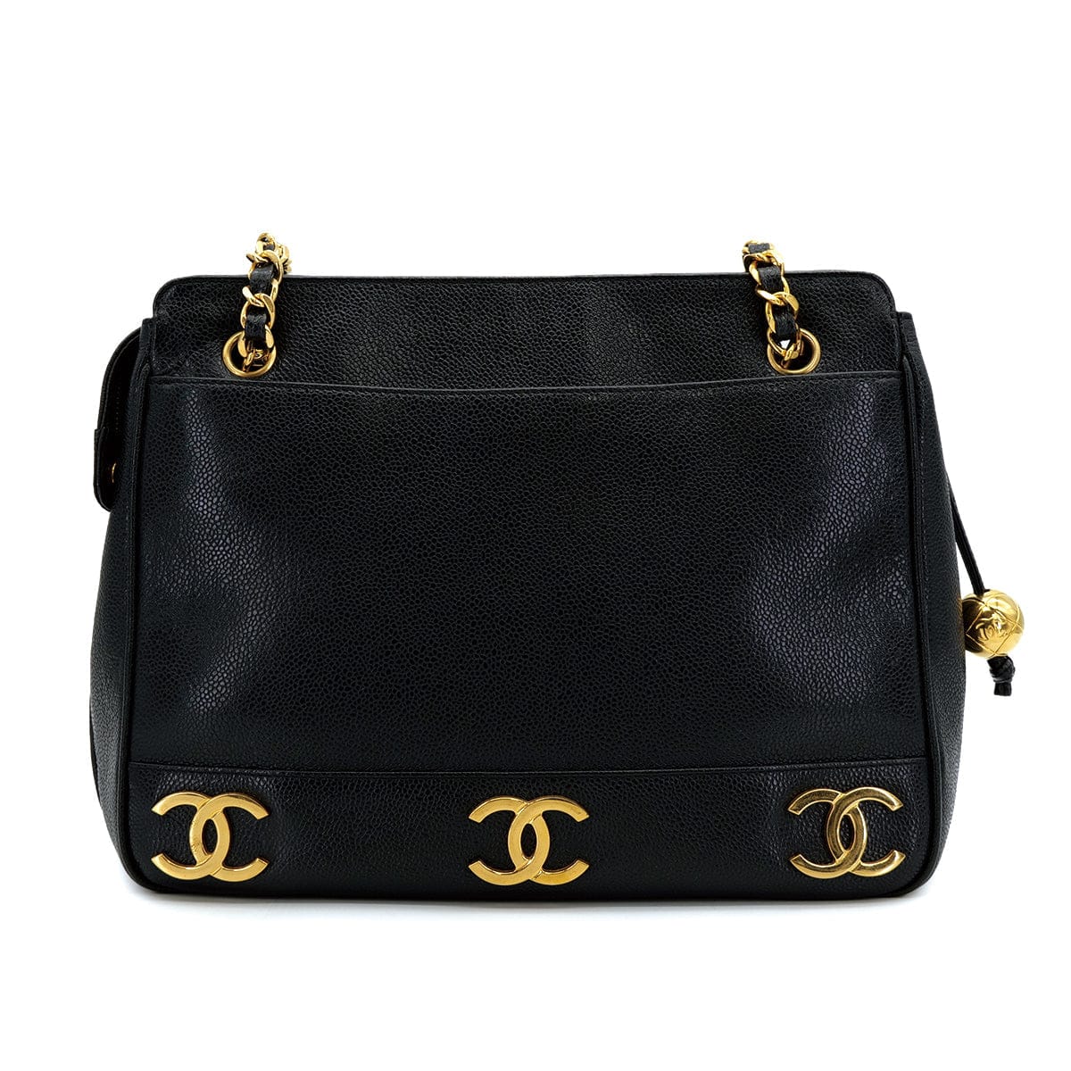 Luxury Promise Japan CHANEL VINTAGE TRIPLE COCO CHAIN TOTE BAG BLACK CAVIAR SKIN 90308978