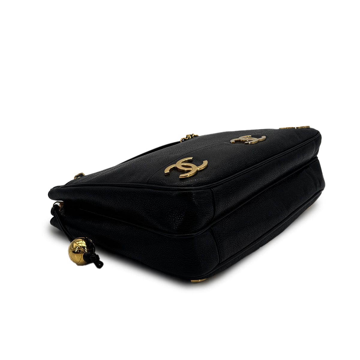 Luxury Promise Japan CHANEL VINTAGE TRIPLE COCO CHAIN TOTE BAG BLACK CAVIAR SKIN 90310274