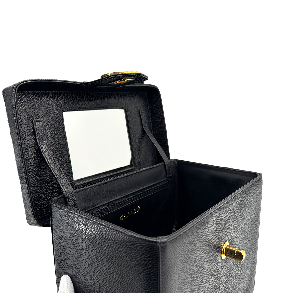 Luxury Promise Japan CHANEL VINTAGE TURN LOCK 2WAY VANITY HAND SHOULDER BAG BLACK CAVIAR SKIN 90276344