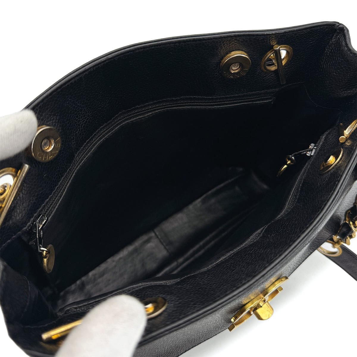 Luxury Promise Japan CHANEL VINTAGE TURN LOCK CHAIN TOTE BAG BLACK CAVIAR SKIN 90309672