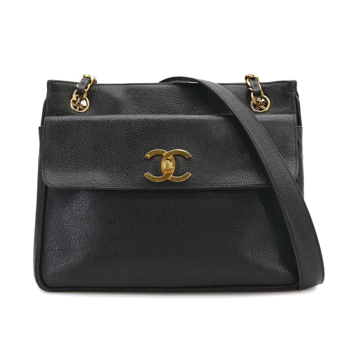 Luxury Promise Japan CHANEL VINTAGE TURN LOCK CHAIN TOTE BAG BLACK CAVIAR SKIN 90309672