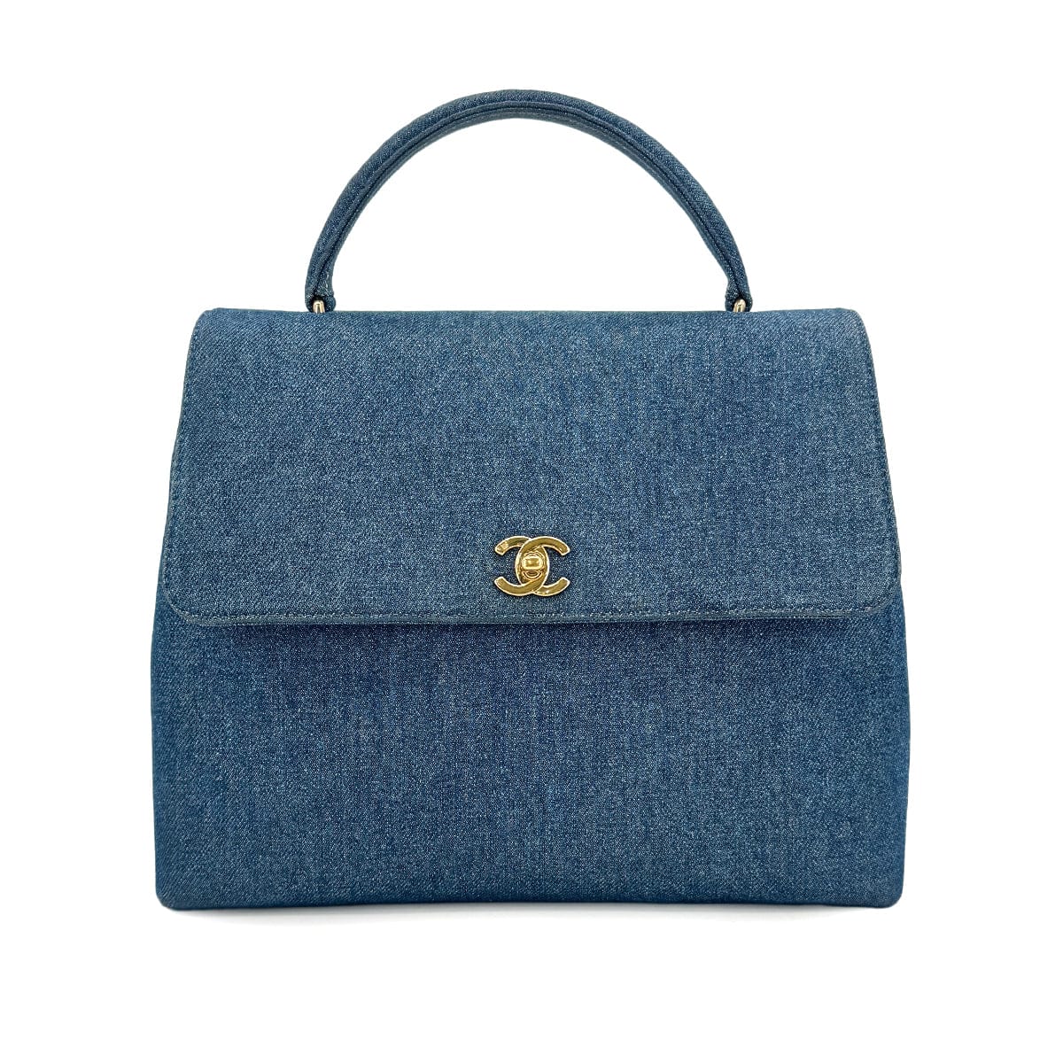 Luxury Promise Japan CHANEL VINTAGE TURN LOCK HAND BAG BLUE DENIM CANVAS 90300602