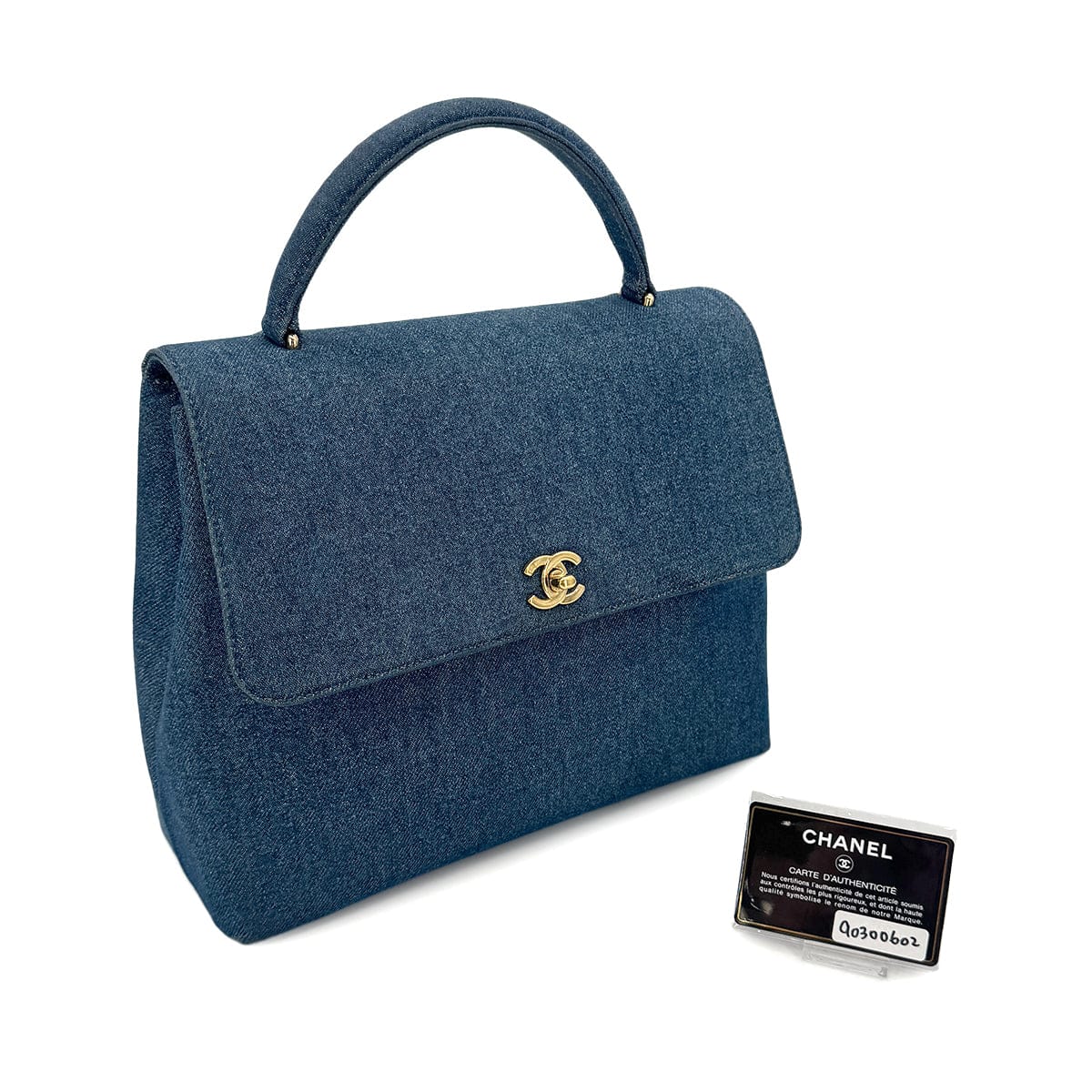 Luxury Promise Japan CHANEL VINTAGE TURN LOCK HAND BAG BLUE DENIM CANVAS 90300602