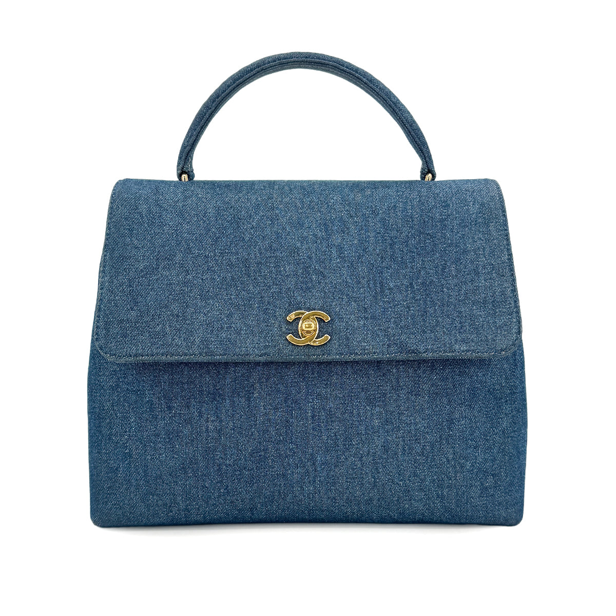 Luxury Promise Japan CHANEL VINTAGE TURN LOCK HAND BAG BLUE DENIM CANVAS 90300602