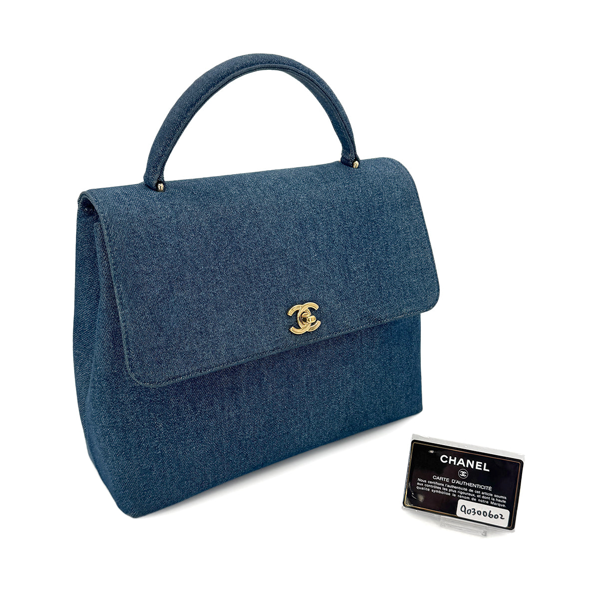 Luxury Promise Japan CHANEL VINTAGE TURN LOCK HAND BAG BLUE DENIM CANVAS 90300602