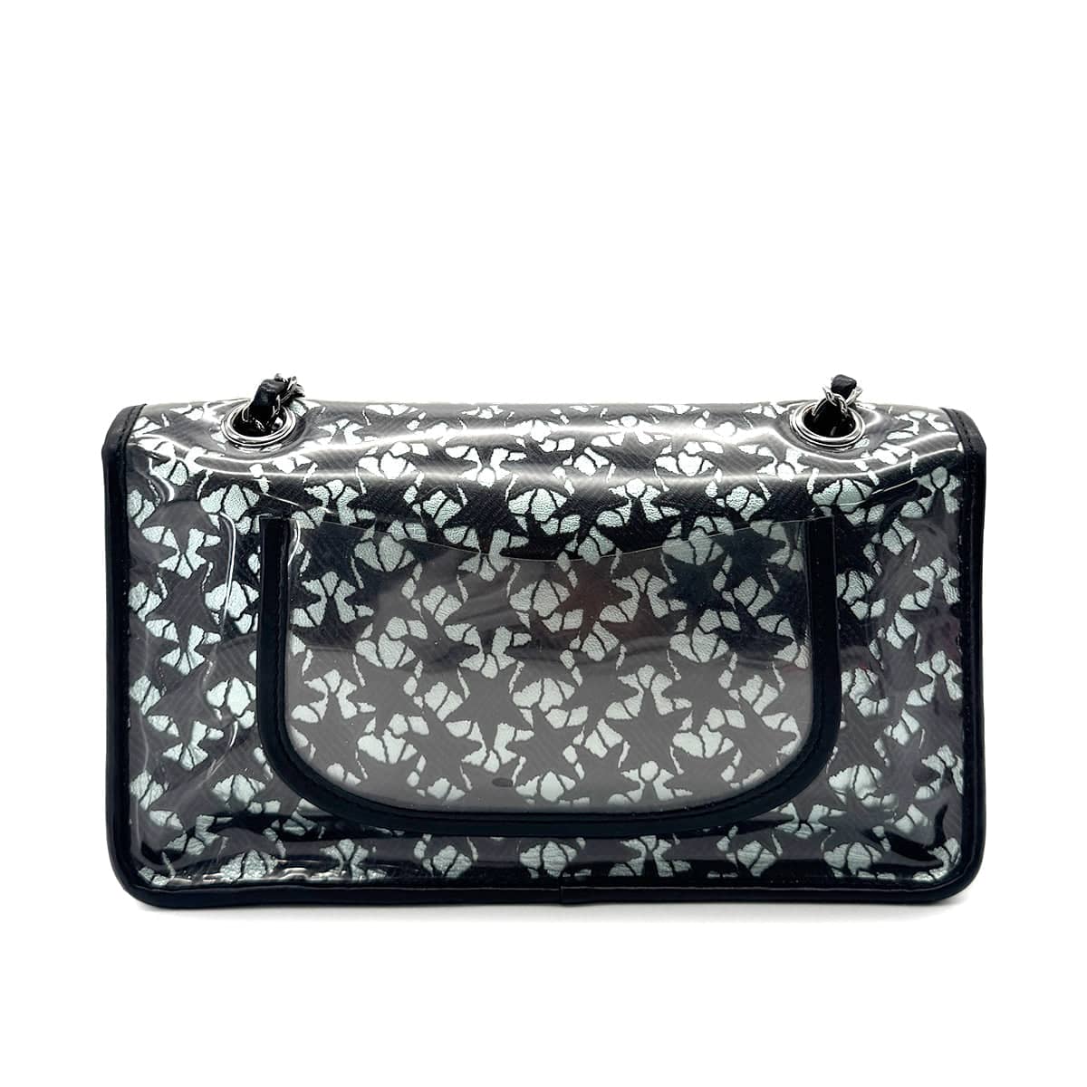 Luxury Promise Japan CHANEL VINTAGE TURN LOCK STAR LEACE CHAIN TOTE BAG CLEAR BLACK VINYL 90291463