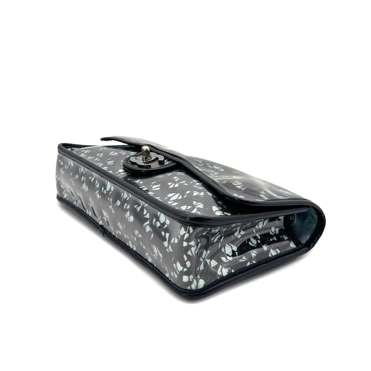 Luxury Promise Japan CHANEL VINTAGE TURN LOCK STAR LEACE CHAIN TOTE BAG CLEAR BLACK VINYL 90291463