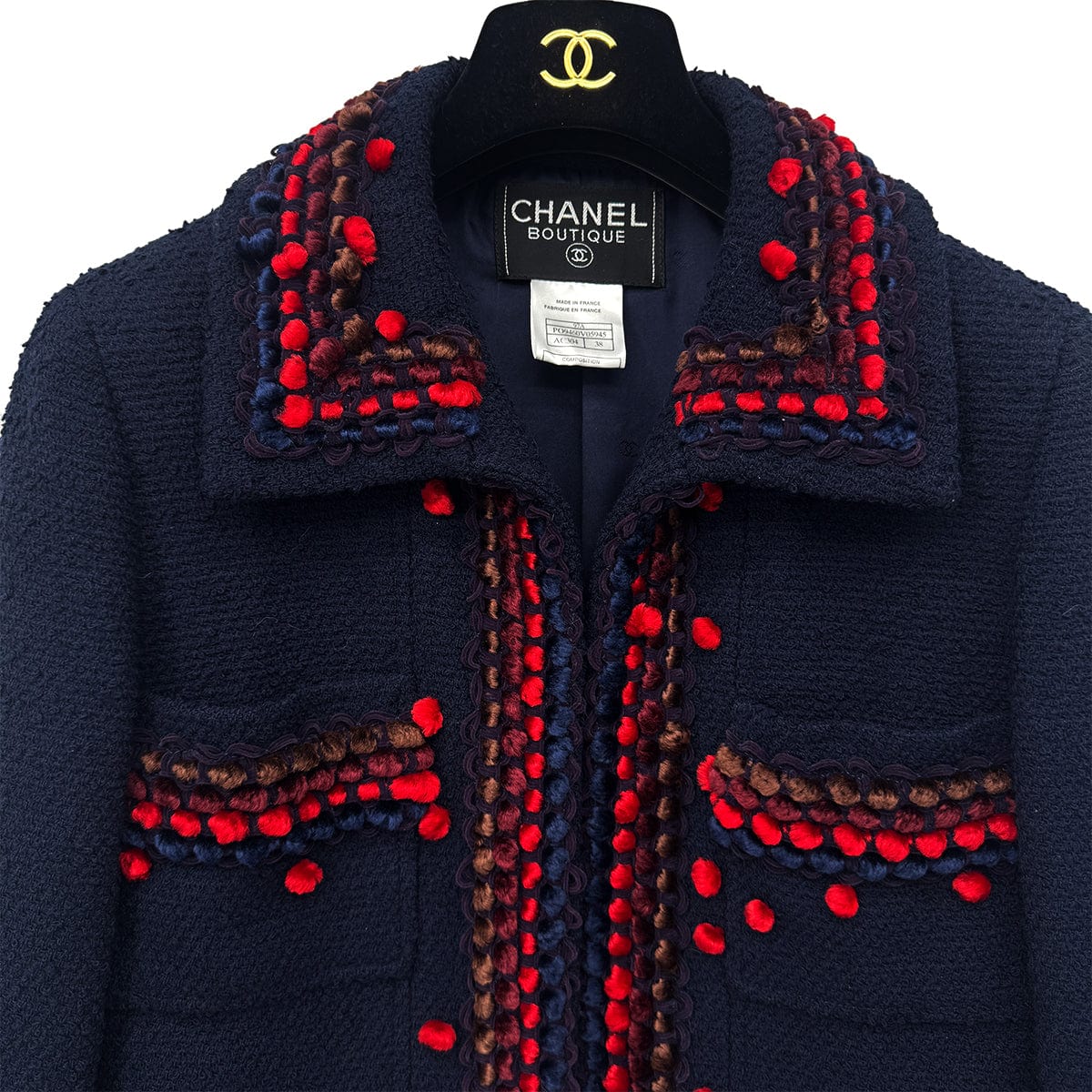 Luxury Promise Japan CHANEL VINTAGE TWEED JACKET NAVY RED WOOL 38 97A RTW 90284427