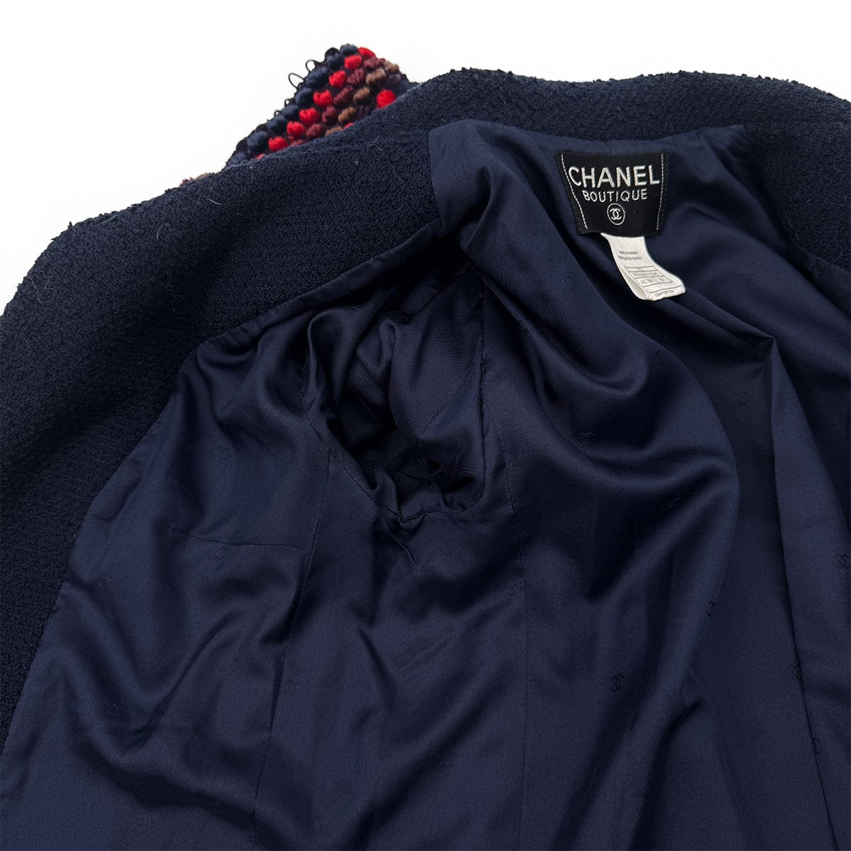 Luxury Promise Japan CHANEL VINTAGE TWEED JACKET NAVY RED WOOL 38 97A RTW 90284427