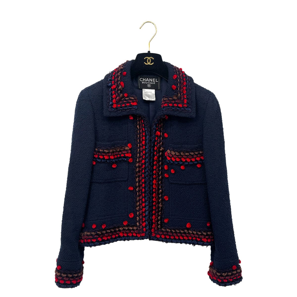 Luxury Promise Japan CHANEL VINTAGE TWEED JACKET NAVY RED WOOL 38 97A RTW 90284427