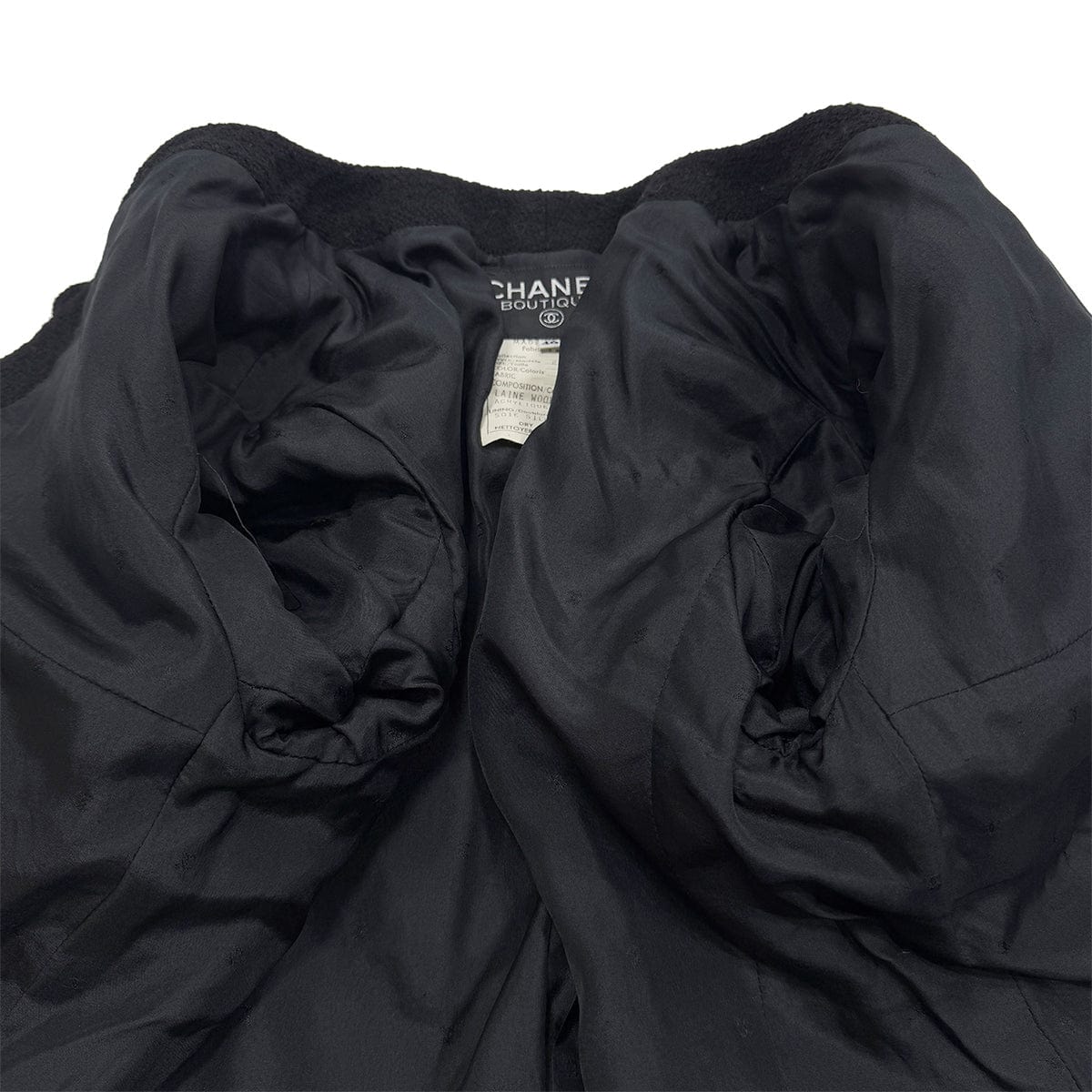 Luxury Promise Japan CHANEL VINTAGE TWEED JACKET SKIRT SET WOOL COCO BUTTON BLACK 40 RTW 90288033