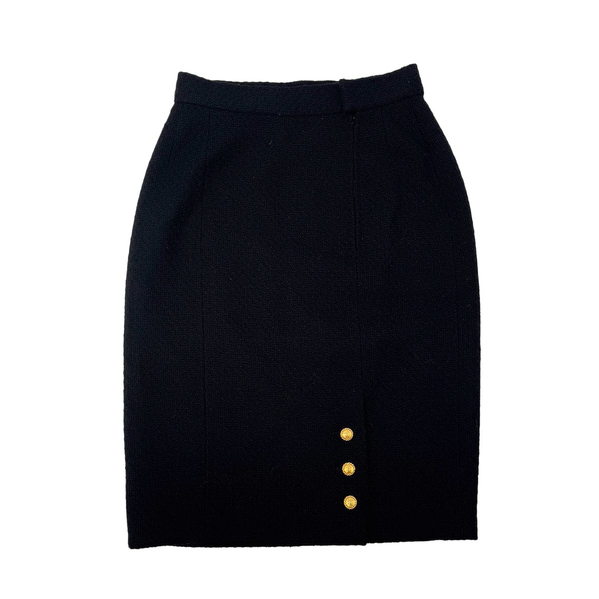 Luxury Promise Japan CHANEL VINTAGE TWEED JACKET SKIRT SET WOOL COCO BUTTON BLACK 40 RTW 90288033