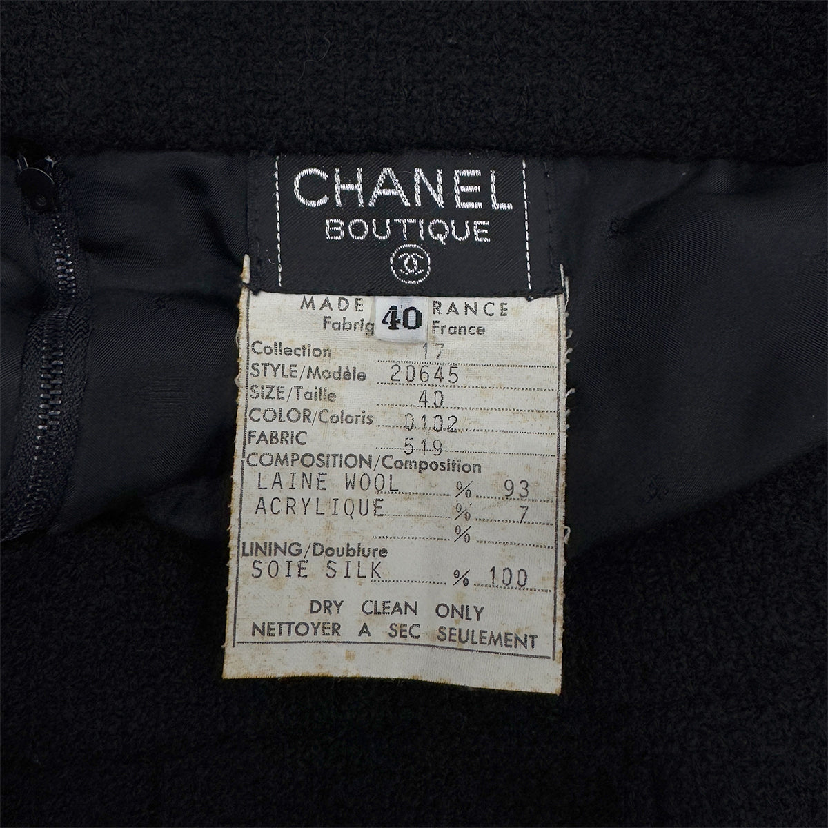Luxury Promise Japan CHANEL VINTAGE TWEED JACKET SKIRT SET WOOL COCO BUTTON BLACK 40 RTW 90288033