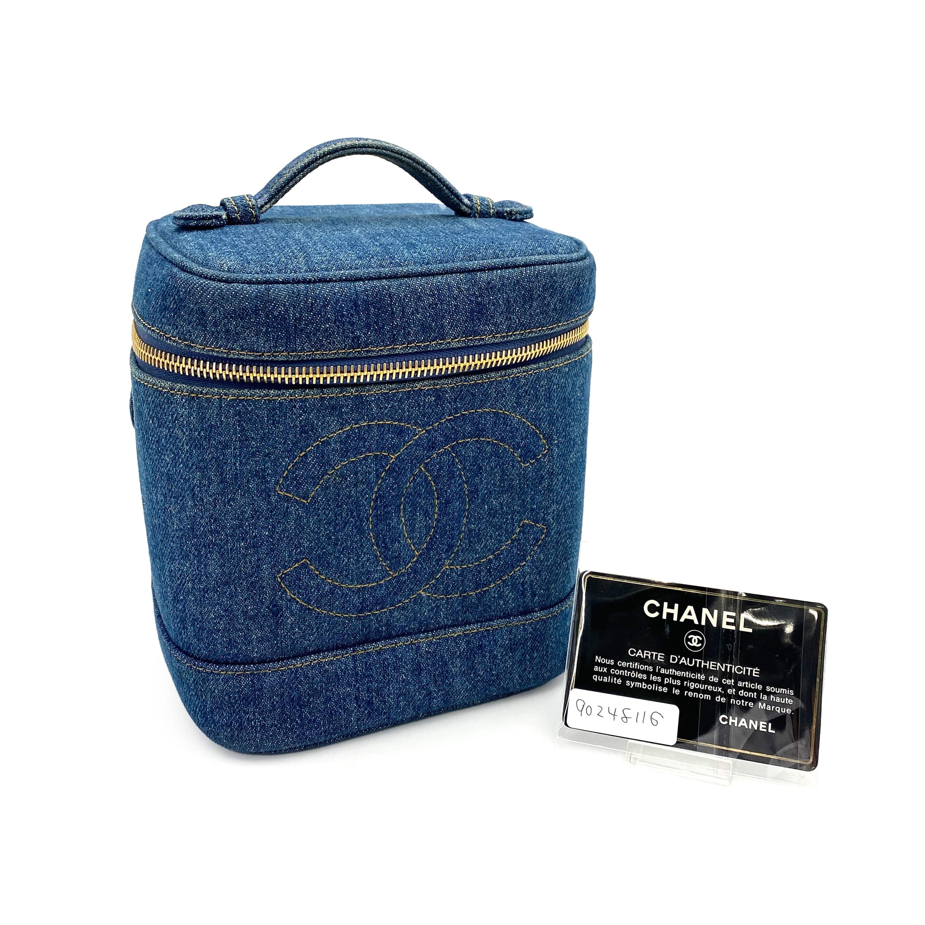 Luxury Promise Japan CHANEL VINTAGE VANITY HAND BAG BLUE DENIM 90248116