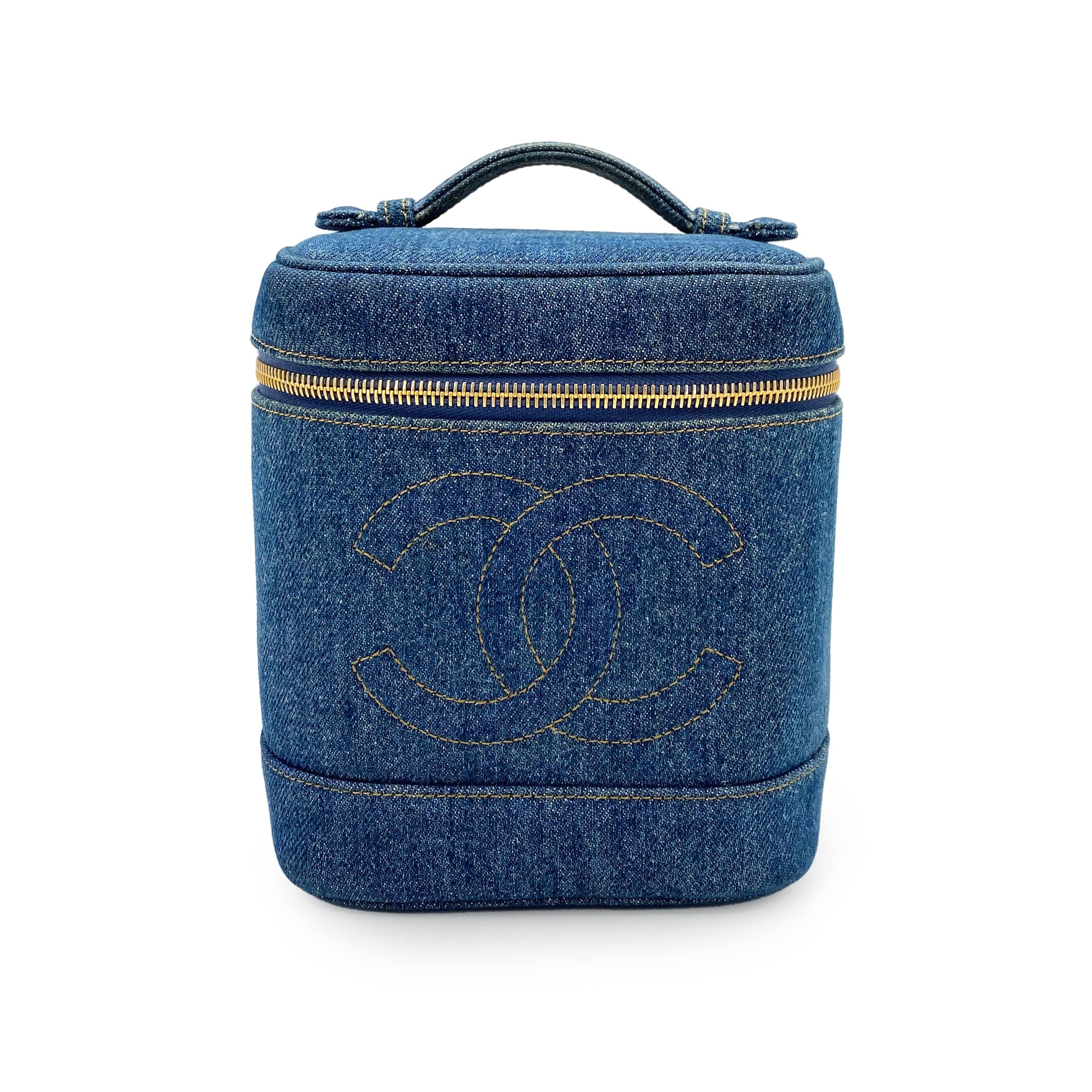 Luxury Promise Japan CHANEL VINTAGE VANITY HAND BAG BLUE DENIM 90248116
