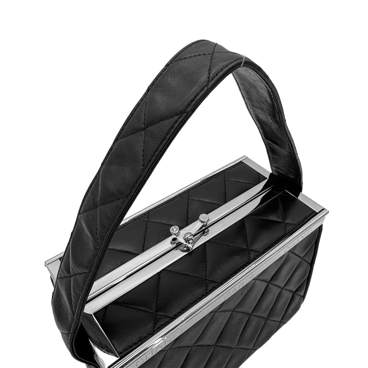 Luxury Promise Japan CHANEL VINTAGE VANITY LOGO COCO BUTTON HAND BAG BLACK LAMB SKIN 90284904