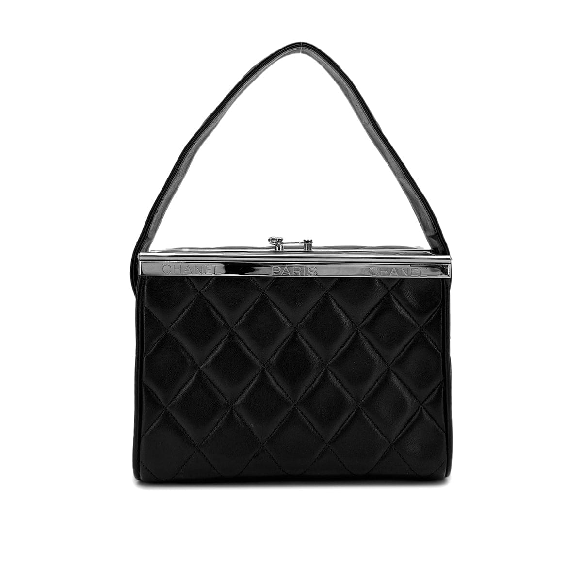 Luxury Promise Japan CHANEL VINTAGE VANITY LOGO COCO BUTTON HAND BAG BLACK LAMB SKIN 90284904