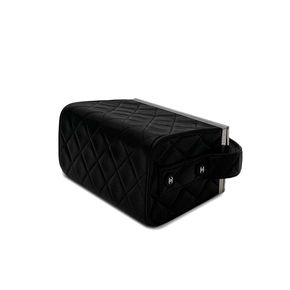 Luxury Promise Japan CHANEL VINTAGE VANITY LOGO COCO BUTTON HAND BAG BLACK LAMB SKIN 90284904