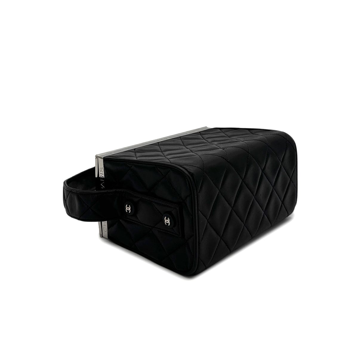 Luxury Promise Japan CHANEL VINTAGE VANITY LOGO COCO BUTTON HAND BAG BLACK LAMB SKIN 90284904