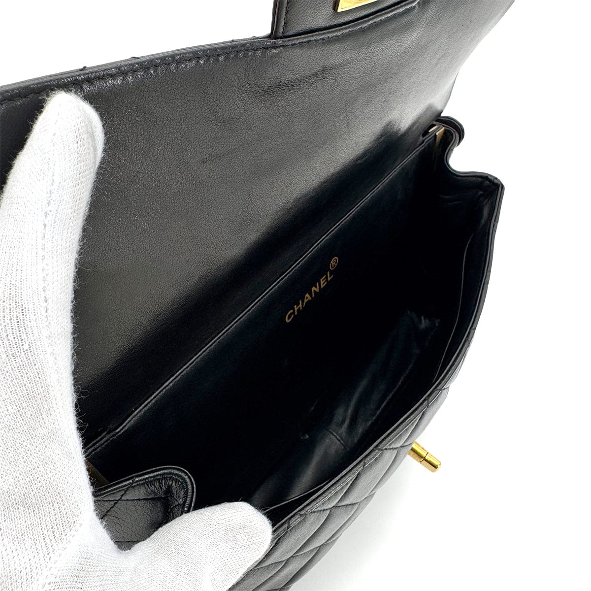 Luxury Promise Japan CHANEL VINTAGE W FACE CHAIN HAND BAG BLACK LAMB SKIN 90276374